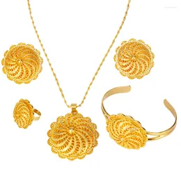 Necklace Earrings Set Ethiopian For Women Dubai Gold Plated Pendant Chain Ring Eritrea Africa Habesha Wedding Party Gifts
