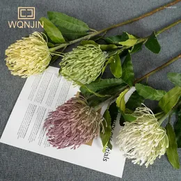 Flores decorativas wqnjin simulado grande agulha almofada flor imperial plástico decoração para casa sala de estar planta falsa