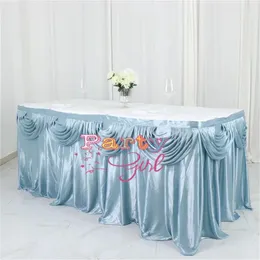 Table Skirt Sky Blue Ice Silk Include Top Swag Drapery Banquet Wedding Tablecloth Skirting Event Party Christmas Decoration