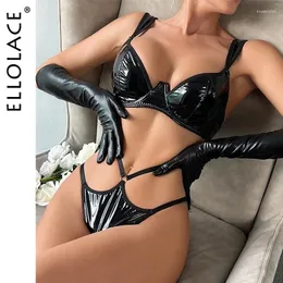 حمالات حمالات حمالات الصدر Ellolace Leather Lingerie Set امرأة مثيرة للجسم مثير للجسم حمالة صدرية حميمة الزي المثيرة نادي نادي اللاتكس ملابس داخلية الجنس بدلة الجنس