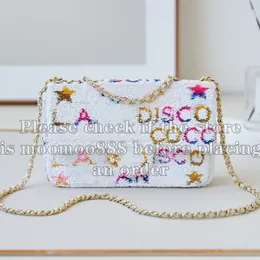 12A Nuovissima borsa con patta rettangolare con paillettes di design a specchio, piccola 21 cm Borsa arcobaleno Borse di lusso Borsa da sera Borsa a tracolla con catena a tracolla