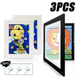 3 pezzi A4 cornice artistica per bambini imposta dimensioni display Po sostituibile in legno per poster disegno dipinti immagini Decor 240122