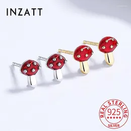 Stud Earrings INZAReal 925 Sterling Silver Enamel Mushroom For Fashion Women Plant Fine Jewelry Minimalist Accessories