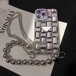 För iPhone -fodral med telefonfodral med Sier Bead Armband Crossbody Chain 12 13Promax 11 12Pro 11Pro XS XR X 7Plus 8p Cover