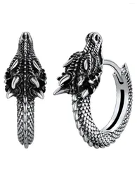 Brincos de argola U7 925 prata 3D dragão cobra cobra brinco huggie antigo animal gótico punk joias unissex