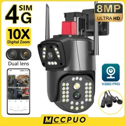 McCPUO 4K 8MP 4G SIMカードデュアルレンズPTZカメラスクリーンAIヒト追跡wifiセキュリティCCTVサーベイランスIP V380 Pro