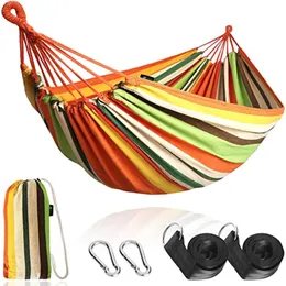HooRu Camping Double Hammock Comfortable Portable 260*150cm Canvas Hanging Bed for Outdoor Garden Beach Furniture Swing Chair 240119