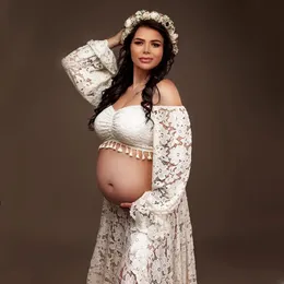 2 in 1 Boho Maternity Pography Outfit Dress Bohemian Pregnancy Po Shoot Long Dresses Pregnant Woman Dress 240122