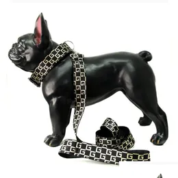 Hundehalsbänder Leinen Mode Esigner Buchstaben Drucken Hundehalsbänder Leinen Outdoor Casual Verstellbare Hunde Halsband Leine Nettes Haustier Dhb7P