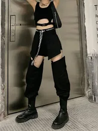 Jeans femininos houzhou preto harajuku gótico mulheres calças de carga grunge punk cintura alta denim calças coreano streetwear oversized hip hop