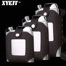 XYKIT Big Capacity 18 26 35OZ Stainless Steel Whiskey Flasks Brown Transparent Holster Buckle Hip Flask Men Portable T2001112483