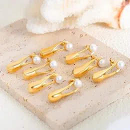 Brincos pendurados Amaiyllis 18K ouro moderno simples longo pérola borla francês romântico simétrico joias de água doce