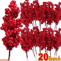 Dekorative Blumen, 1/20 Stück, künstliche Beeren, Weihnachtsdekoration, rote Beerenzweige für Weihnachtsbaum, Party, Heimtisch, Ornamente, Obstkranz