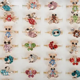 Cluster Rings Wholesale 10Pcs Mixed Style Crystal Assorted Flower Animal Adjustable Kids Girls Party Gift Fashion Finger Jewelry