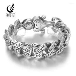 Charm Bracelets Fongten 22cm Stainless Steel Mens Retro Rune Cuban Chain Bangle Bracelet For Men Gold Silver Color Writband Jewelry