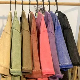 Kvinnors T-skjortor Tunga tygsyra tvättade kvinnor överdimensionerade t-shirts 2024 Streetwear Summer Girls Casual Short Sleeve Tees Korean Woman Tops