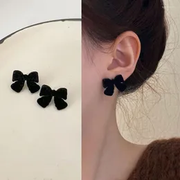 Stud Earrings Vintage Black Flocking Bow Charm Geometric Bowknot For Women Girls Fashion Unusual Ear Accessories