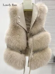 Damenwesten Faux Fox Fur Ärmellose Jacke Frauen Chic Gespleißt Feste Weibliche Weste 20244 Herbst Winter Reißverschluss Flauschige Dicke Warme Dame