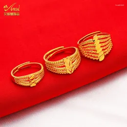 Anéis de cluster Aniid Dubai Folha Anel de cor de ouro para mulheres redimensionáveis ​​noiva brasileira casamento árabe etíope dedo nigeriano jóias presentes