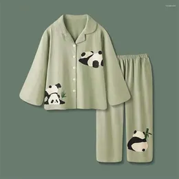 Women's Sleepwear Summer Women Bamboo Panda Printing Pajama Long Sleeved Pajamas Set Cartoon Pijamas Soft Cotton Plus Size 3XL