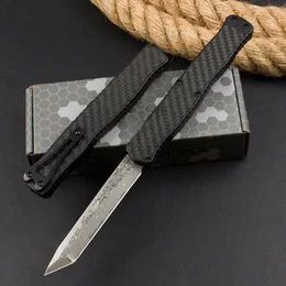 Heretik II Auto Tactical Knife Damascus Tanto Point Blade CNC Aviation Aluminum Handle Outdoor Camping HikingEDC Pocket Knives Nylon Bag