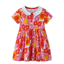 Платья для девочек Jumping Meters, летняя детская одежда с цветочным принтом для девочек, детские детские платья с короткими рукавами, распродажа