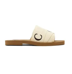 2023 디자이너 Woody Sandals for Women Mules Flat 슬라이드 가벼운 황갈색 Beige 흰색 검은 분홍색 레이스 글자 직물 캔버스 슬리퍼 여성 여름 야외 신발 상자