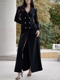 Sukienki swobodne uooze elegancka elegancka dzielona czarna odzież wierzchnia 2024 Wiosna jesna długie rękawy moda biuro lapowe formalne