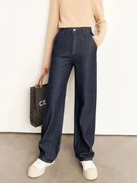 Jeans femininos amii minimalismo escritório senhora mulheres reta outono solto algodão cintura alta denim calças casuais calças femininas 12240860