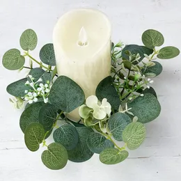 Dekorative Blumen 25 cm Mini-Eukalyptus-Kerzenkränze, handgefertigt, realistische Eheringe, Kerzenständer für Partydekorationen
