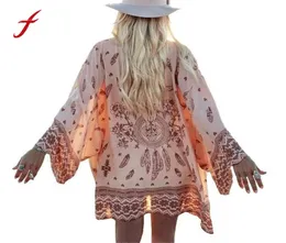 Feitong Donna Blusa Boho Camicie di chiffon stampate Scialle allentato Kimono Cardigan Top Cover up Camicetta Donna Top 34 Manica estate2679477