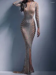 Casual Dresses Women Sequins Dress Fashion Mesh Split Fishtail Sexy Bodycon Elegant Slim Party Outfits Female Evening Long