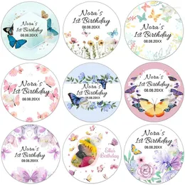 لوازم الحفلات 100pcs ملصقات فراشة مخصصة Lables Text Text Baby Shower Butterflies Stickers Girl Anniversary Decor