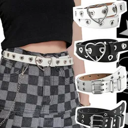 Bälten Y2K Metal Heart Buckle Belt Punk Star Leather Elastic Binding Embellished Midjeband Mångsidig strass unisex retro dekoration