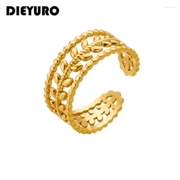 Кольца кластера DIEYURO из нержавеющей стали 316L, открытое регулируемое кольцо для женщин, классический золотой цвет, колосья пшеницы, ювелирные изделия для вечеринок, оптовая продажа