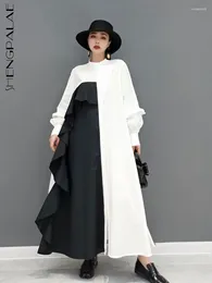 Sukienki swobodne Shengpalae moda kontrastowa Kolorowa Koszula Sukienka dla kobiet 2024 Okrągła szyja luźna długi rękaw