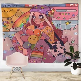 Tapestries Anime Tapestry Kawaii Room Decor Aesthetic Bedroom Decoration Accessories Cute Wall Hanging Tapiz Pared Colgar En La