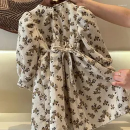 Abiti per ragazze Abbigliamento per bambini Abito da principessa per ragazze 2024 Primavera Autunno Alla moda stile coreano Velluto a coste floreale vintage