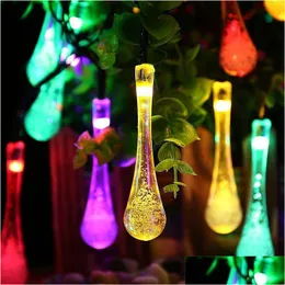 Party Decoration LED Outdoor Water Drops Solar Lamp String Lights 30 LEDS Fairy Holiday Christmas Garland Garden Waterproof Drop Deli DHGN0