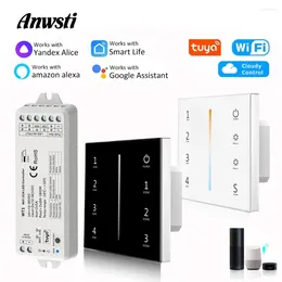 컨트롤러 Tuya LED 컨트롤러 12V 24V 36V 4 영역 벽 터치 패널 단일 컬러 CCT 스트립 라이트 스마트 WiFi 디머를위한 무선 원격 원격