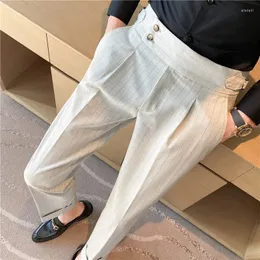 Men's Suits Spring And Autumn Gentleman Fashion High-waisted Straight Leg Business Casual Men Dress Pants Striped High Texture Apricot