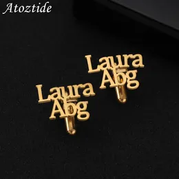 Atoztide Custom Engraved Double Names Cufflinks Personalized Letter Cufflink Name Button Jewelry Alphabet Mens Wedding Gift 240123