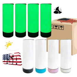20oz white glow in dark double walled stainless steel vacuum insulated white Sublimation blanks Straight speaker display music tumbler cups,sold by case
