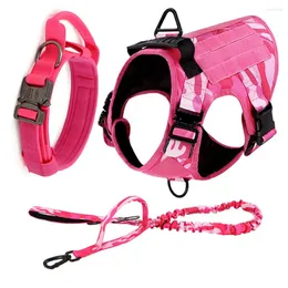Dog Collars Military Harness Collar Leash Set Pink Color Adjustable Pet Tactical Training Vest German Shepherd For Large Medium Dogs