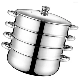 Double Boilers Pot Steamer Stainless Steel Steam Cooking Soup Cookware Steaming Stock Vegetable Set Layer Steamers Pots Lid Stockpot Tier