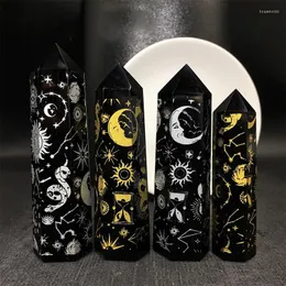Decorative Figurines Carved Moon Star Snake Rune Obsidian Wand Point Tower Natural Crystal Stone Polished Healing Gemstones Reiki Feng Shui