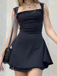 Повседневные платья, сетчатое готическое мини-платье, женское сексуальное облегающее платье без рукавов, летняя мода Y2K, двухслойное женское кавайное однотонное тонкое шикарное платье