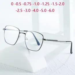 Óculos de sol 0 -0.5 -0.75 a -4.0 anti raios azuis metal polígono óculos de prescrição mulheres homens míopes para estudantes olhar distante