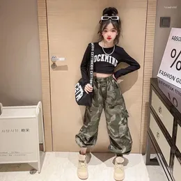 Trousers Girls Camouflage Overalls 2024 Spring Trendy Fried Street Dance Children's Jazz Wide Leg Pants 4 6 8 10 12 14 Years