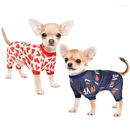 Köpek Giyim Erkek Pijama Onesies Rahat Stranty Heart Baskı Köpek Pjs Pamuk Pet Tulum Kıyafetleri Küçük Köpekler için Yorkie Chihuahua Beagle